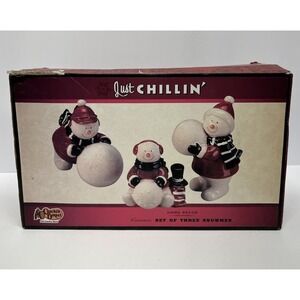 Set 3 Cracker Barrel Snowmen Figurines Old Country Store Just Chillin' Boxed